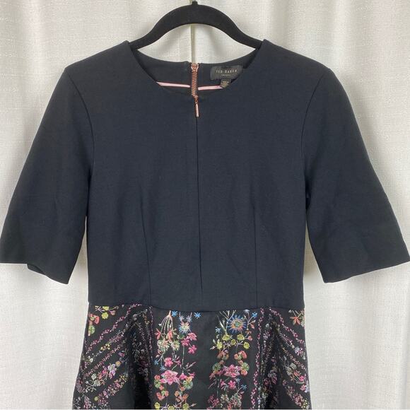 Ted Baker London Black Unity Floral Brocade Mooris A Line Dress Sz.2(US 4-6) - Picture 5 of 16